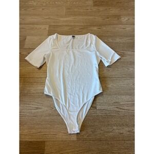 Shein Curve Women White Square Neck Short Sleeve Bodysuit Size 0XL Plus Size